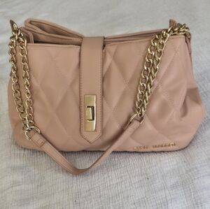Steve Madden Quilted Chain-Handle Shoulder Bag Pink Blush 3 Spaces With Zipper